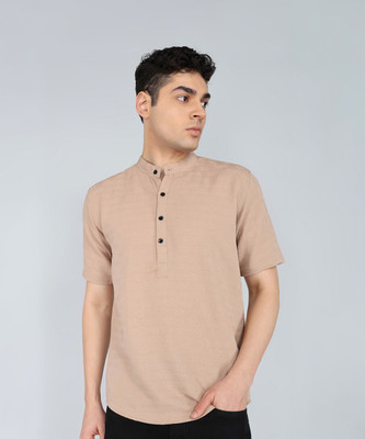 Paralians Men Solid Casual Beige Shirt