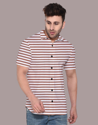 GEUM Men Striped Casual Brown Shirt