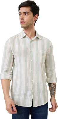 PARX Men Striped Casual Light Green Shirt
