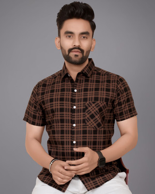 METRONAUT Men Checkered Casual Brown Shirt