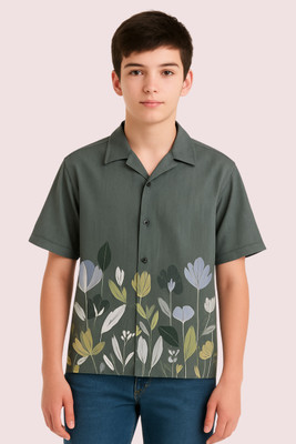 crooxa Boys Printed Casual Grey Shirt