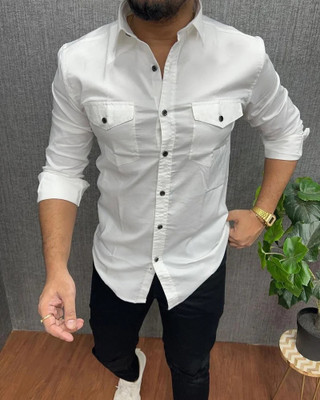 Qlonz Store Men Solid Casual White Shirt