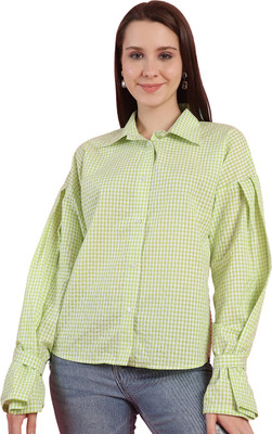 Jakanary Women Checkered Casual Green Shirt