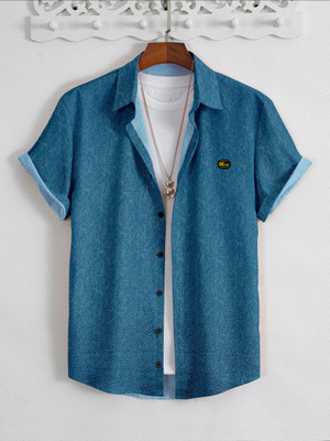 GCFAB Men Self Design Casual Dark Blue Shirt