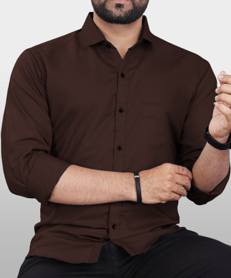 Vyzer Men Solid Formal Khaki Shirt