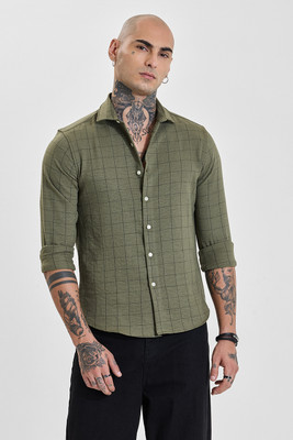 Snitch Men Checkered Casual Green Shirt