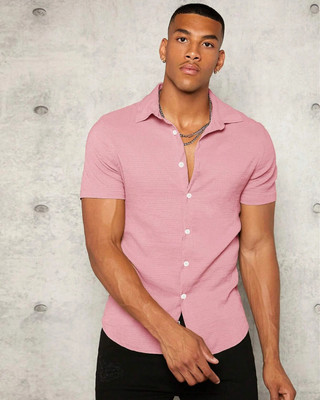 Hityani Men Solid Casual Pink Shirt