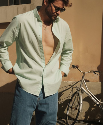 greet fashion Men Solid Casual Light Green Shirt