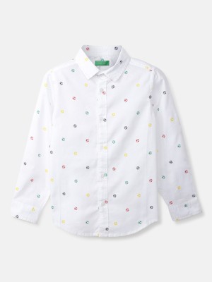 United Colors of Benetton Boys Printed Casual White Shirt