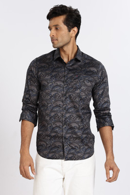 Cool Colors Men Floral Print Casual Blue Shirt