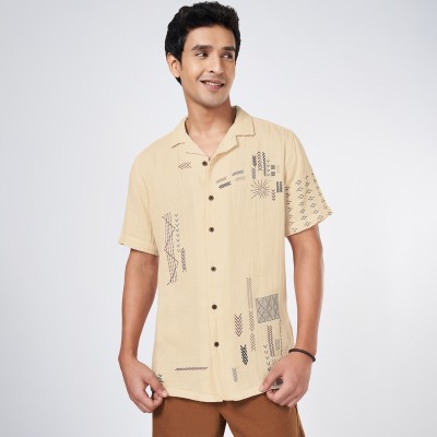 7 Alt by Pantaloons Men Printed Casual Beige Shirt