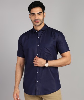 MILDIN Men Solid Casual Dark Blue Shirt