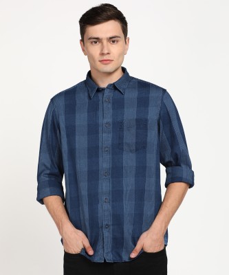 INDIAN TERRAIN Men Checkered Casual Blue Shirt