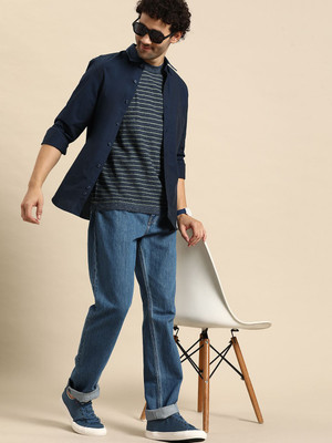 United Colors of Benetton Men Solid Casual Dark Blue Shirt