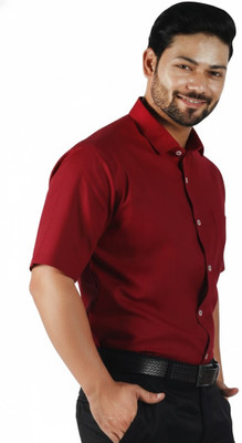 BBM MILLS Men Solid Casual Maroon Shirt