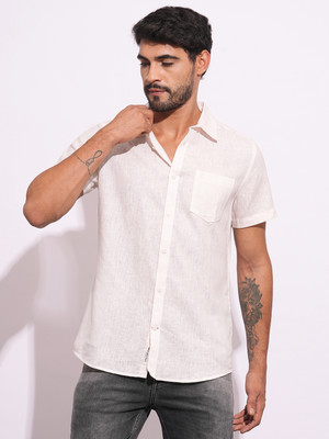 BEING HUMAN Men Geometric Print Casual Beige Shirt