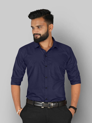 FIBERMILL Men Solid Formal Blue Shirt