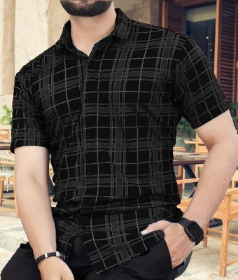 dream believe fashion Men Checkered Casual Black Shirt