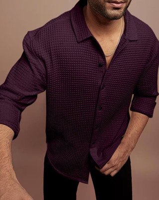Virast Fashion Men Self Design Casual Purple Shirt