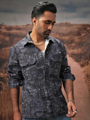 LOCOMOTIVE Men Printed Casual Blue Shirt