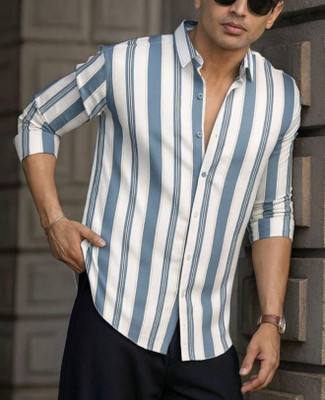 JACKBELLA Men Self Design Casual Blue Shirt