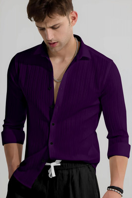 HEMAS LIFESTYLE Men Self Design Casual Purple Shirt
