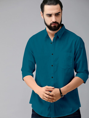 SOLSTICE Men Solid Casual Dark Blue Shirt