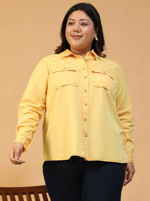 OXOLLOXO Women Solid Casual Yellow Shirt
