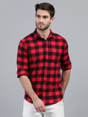 itsalrigt Men Checkered Casual Red, Black Shirt