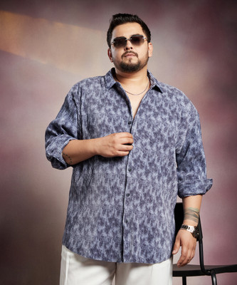 Instafab Plus Men Self Design Casual Blue Shirt