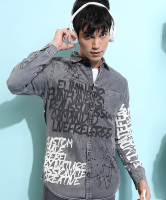KETCH Men Printed Casual Grey Shirt