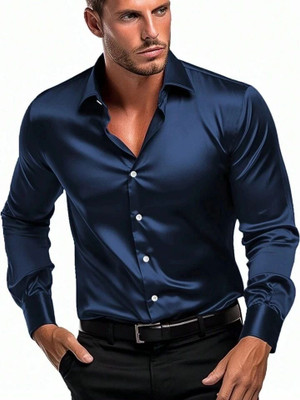 SEVENTEENSTITCH Men Solid Formal Dark Blue Shirt