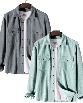 HASMI TRENDZ Women Self Design Casual Light Green, Grey Shirt(Pack of 2)