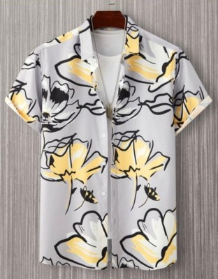 Hashtag Fashion Men Printed, Floral Print Casual Grey Shirt