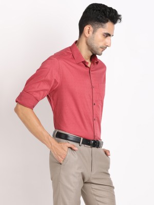 TURTLE Men Self Design Formal Red Shirt