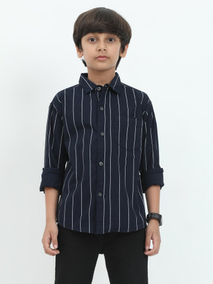 AIDAN PAUL Boys Striped Casual Dark Blue Shirt