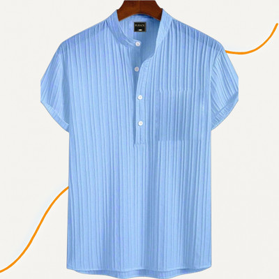 Looksky Men Self Design Casual Light Blue Shirt