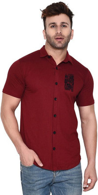 Money Leaf Men Solid Casual Maroon Shirt