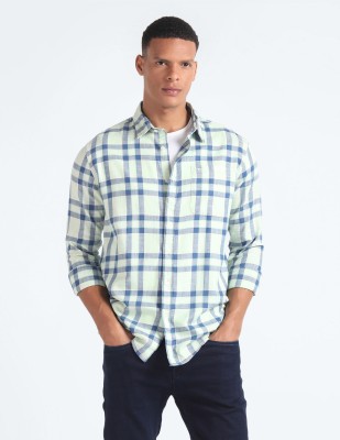 FLYING MACHINE Men Checkered Casual White Shirt