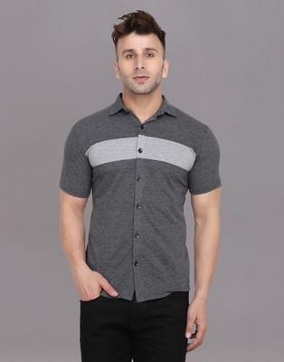 GEUM Men Solid Casual Grey Shirt