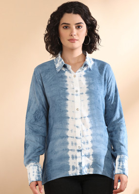 PinkTribe Women Dyed/Ombre Casual Blue Shirt