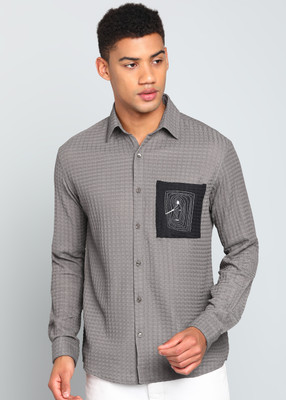 INDICLUB Men Self Design Casual Grey Shirt