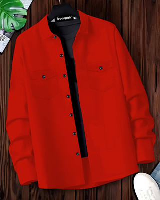Troonpair Men Solid Casual Red Shirt