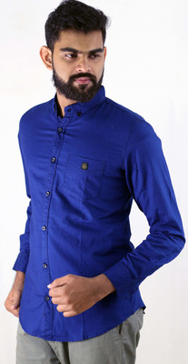 Indi Hemp Men Solid Casual Dark Blue Shirt
