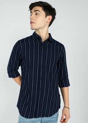 BEING HUMAN Men Striped Casual Blue Shirt