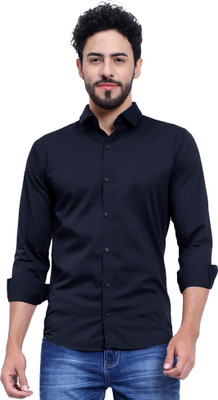 HouseOfCommon Men Self Design Casual Dark Blue Shirt