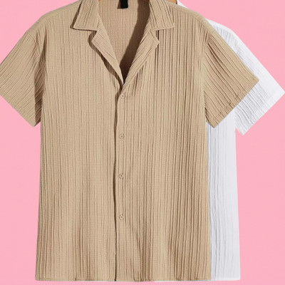 Looksky Men Self Design Casual Cream, White Shirt(Pack of 2)