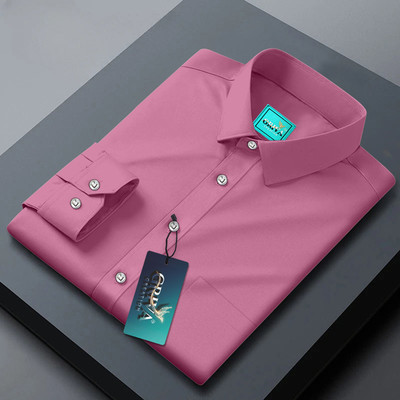 Grivacreation Men Solid Casual Pink Shirt