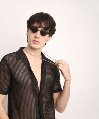 Voroxy Men Self Design Casual Black Shirt