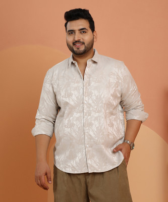 Instafab Plus Men Solid Casual Beige Shirt